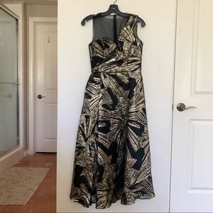 Theia Brocade Fit & Flare Cocktail Dress, Antique Gold